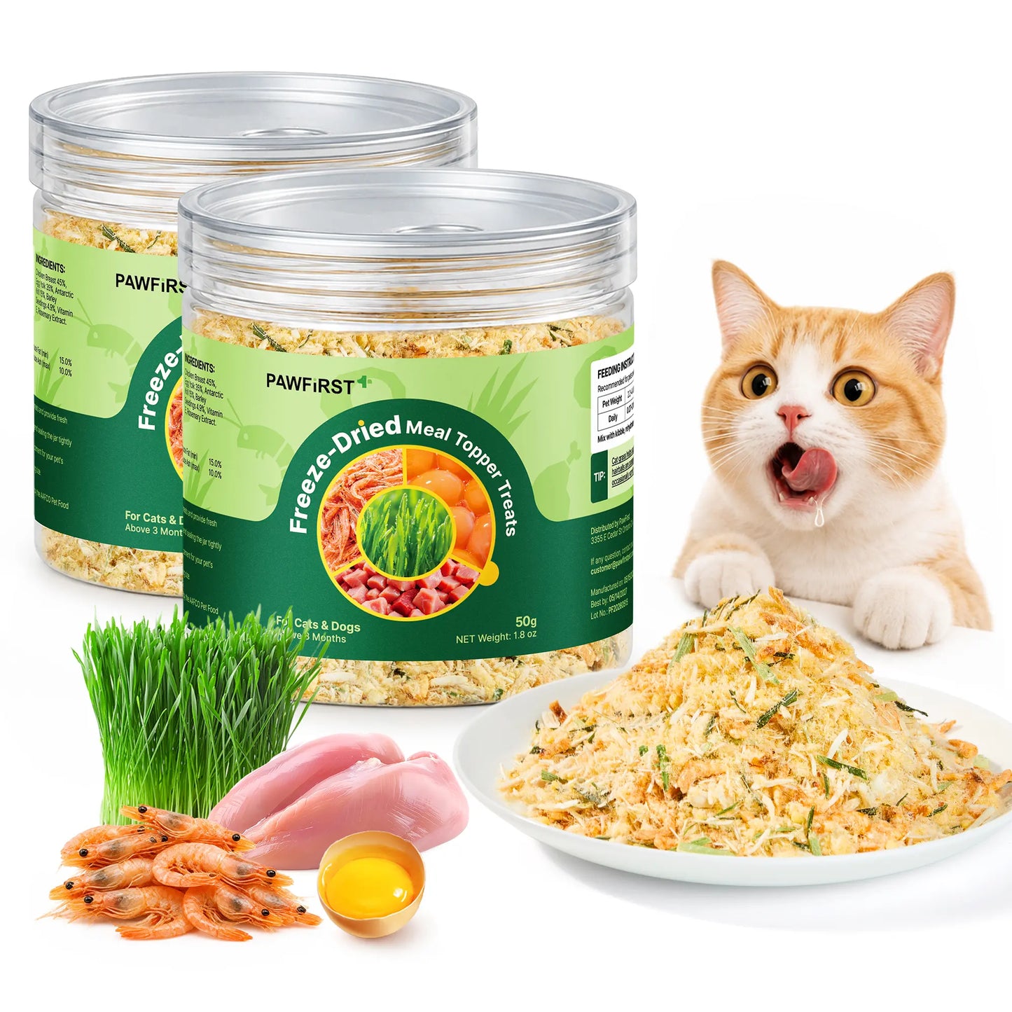 Pawfirst Freeze Dried Cat Food Toppers Cat Grass Treats for Picky Eaters, 4-In-1 - Freeze Dried Cat Grass Cat Treats for Indoor Cats