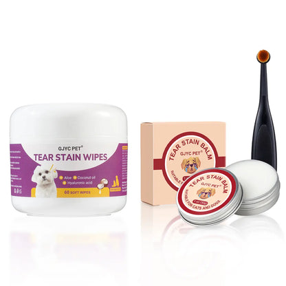 GJYC Pet Tear Stain Balm and Eye Wipes: Natural Plant-Based Cleaning and Care Kit for Cats and Dogs