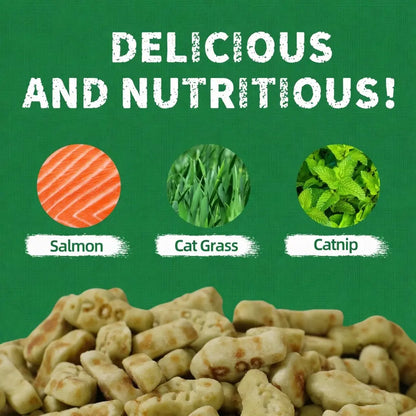 LVGCFT Natural Salmon Cat Grass Treats – Healthy Catnip Training Biscuits for Hairball Control, Dental Care & Digestive Health