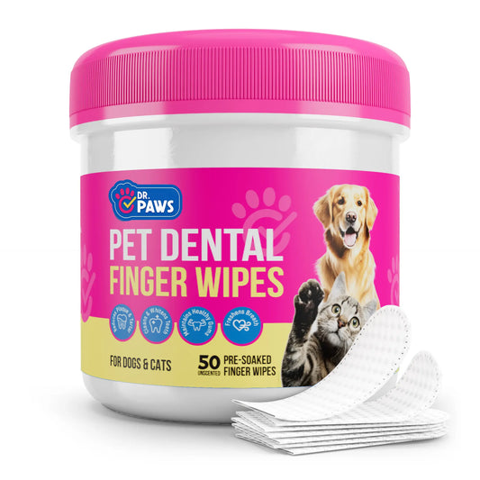 Dr. Paws Pet Care Finger Wipes for Dogs & Cats – No-Rinse Dental, Ear & Eye Cleaning Wipes, Hypoallergenic Grooming Wipes for Plaque, Tear Stains & Ear Wax Removal