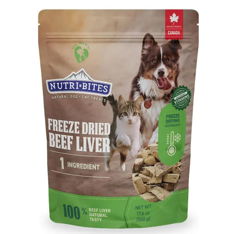 Nutri Bites Freeze Dried Beef Liver Dog & Cat Treats | Healthy Pet Training Treats or Food Topper | All Natural, Single Ingredient, High Protein | 