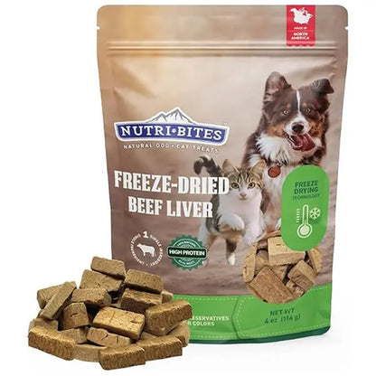 Nutri Bites Freeze Dried Beef Liver Dog & Cat Treats | Healthy Pet Training Treats or Food Topper | All Natural, Single Ingredient, High Protein | 