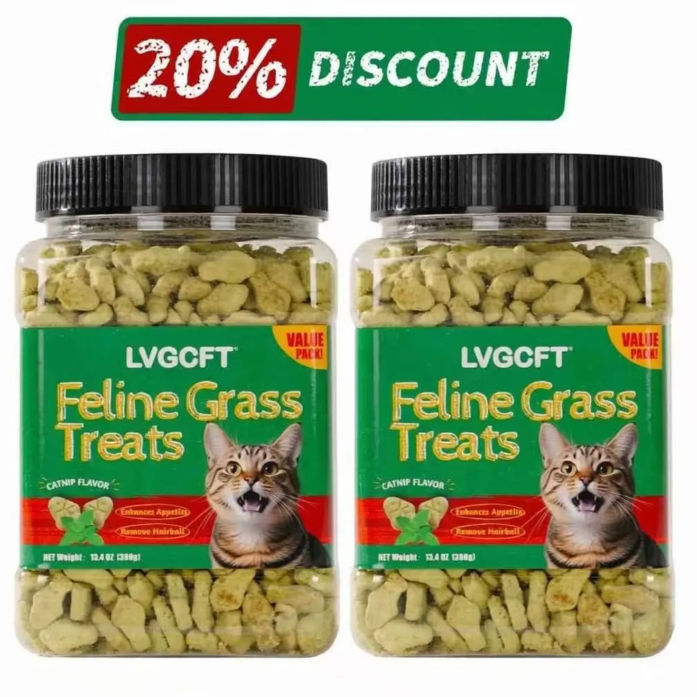 LVGCFT Natural Salmon Cat Grass Treats – Healthy Catnip Training Biscuits for Hairball Control, Dental Care & Digestive Health