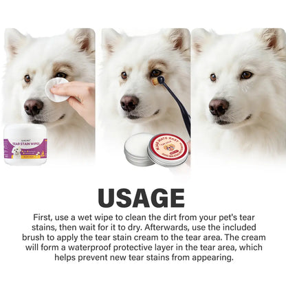 GJYC Pet Tear Stain Balm and Eye Wipes: Natural Plant-Based Cleaning and Care Kit for Cats and Dogs