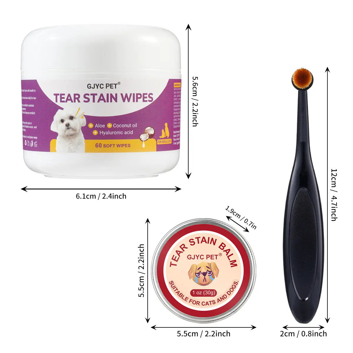 GJYC Pet Tear Stain Balm and Eye Wipes: Natural Plant-Based Cleaning and Care Kit for Cats and Dogs