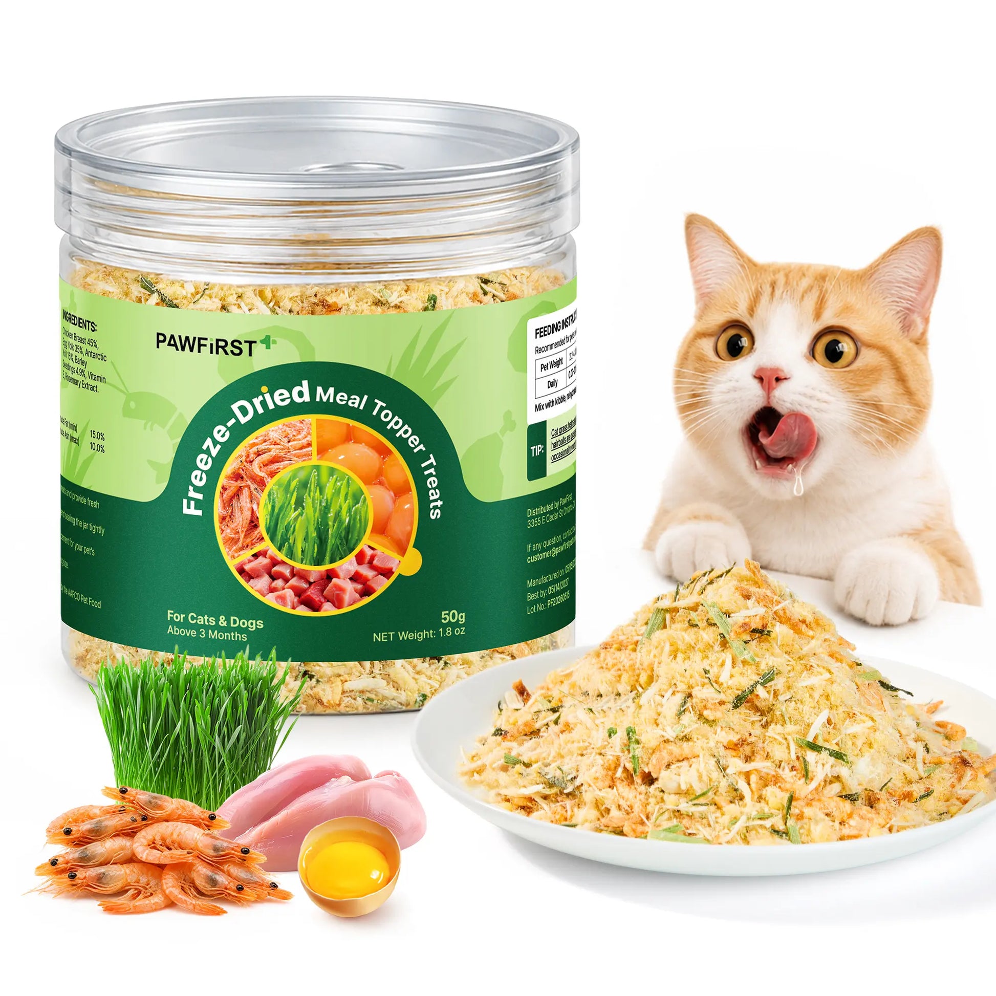 Pawfirst Freeze Dried Cat Food Toppers Cat Grass Treats for Picky Eaters, 4-In-1 - Freeze Dried Cat Grass Cat Treats for Indoor Cats