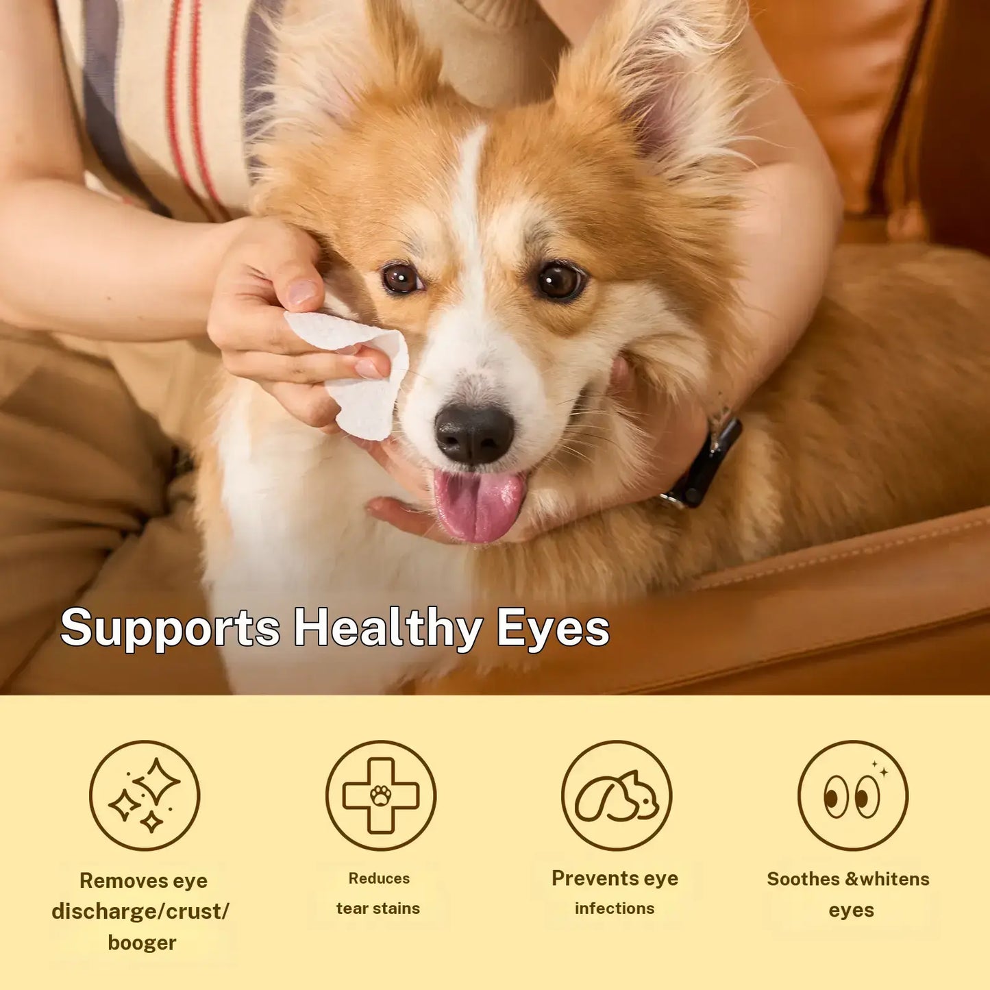 Hicc PET Tear Stain Remover & Prevention Wipes for Dogs - Hypoallergenic Unscented Eye Cleaner for Dogs