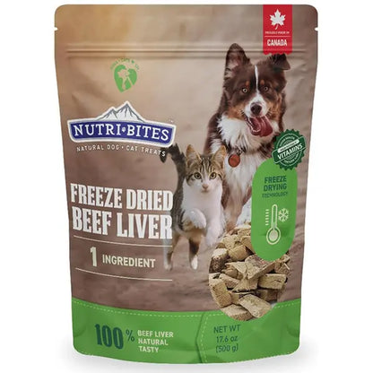 Nutri Bites Freeze Dried Beef Liver Dog & Cat Treats | Healthy Pet Training Treats or Food Topper | All Natural, Single Ingredient, High Protein | 