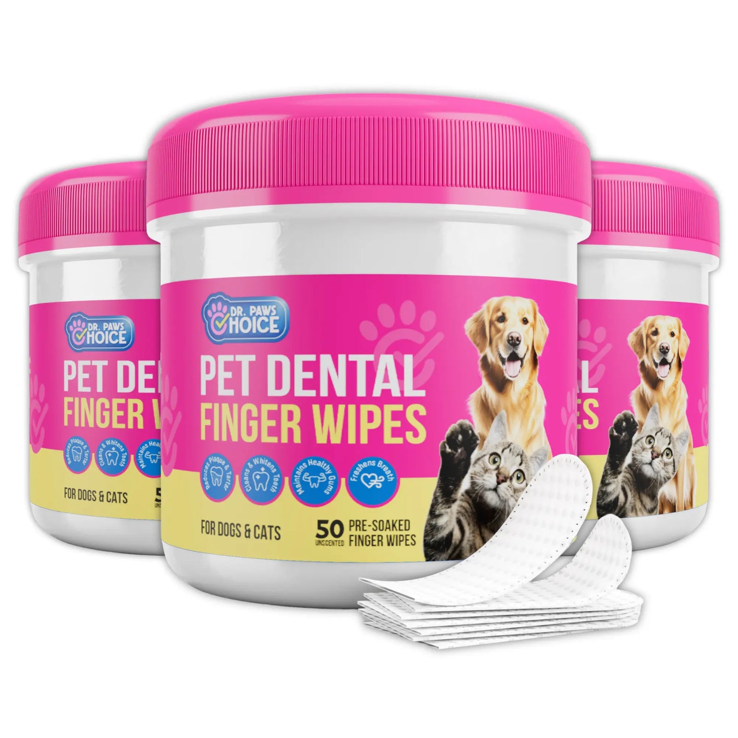 Dr. Paws Pet Care Finger Wipes for Dogs & Cats – No-Rinse Dental, Ear & Eye Cleaning Wipes, Hypoallergenic Grooming Wipes for Plaque, Tear Stains & Ear Wax Removal