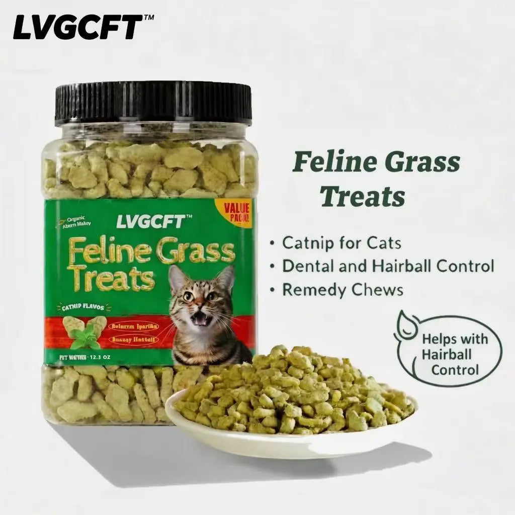 LVGCFT Natural Salmon Cat Grass Treats – Healthy Catnip Training Biscuits for Hairball Control, Dental Care & Digestive Health