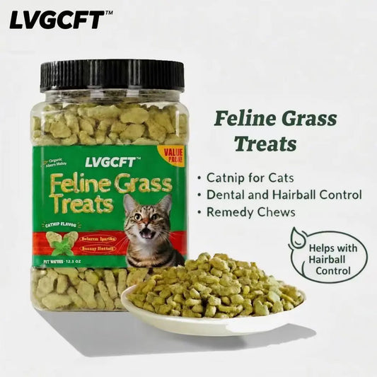 LVGCFT Natural Salmon Cat Grass Treats – Healthy Catnip Training Biscuits for Hairball Control, Dental Care & Digestive Health