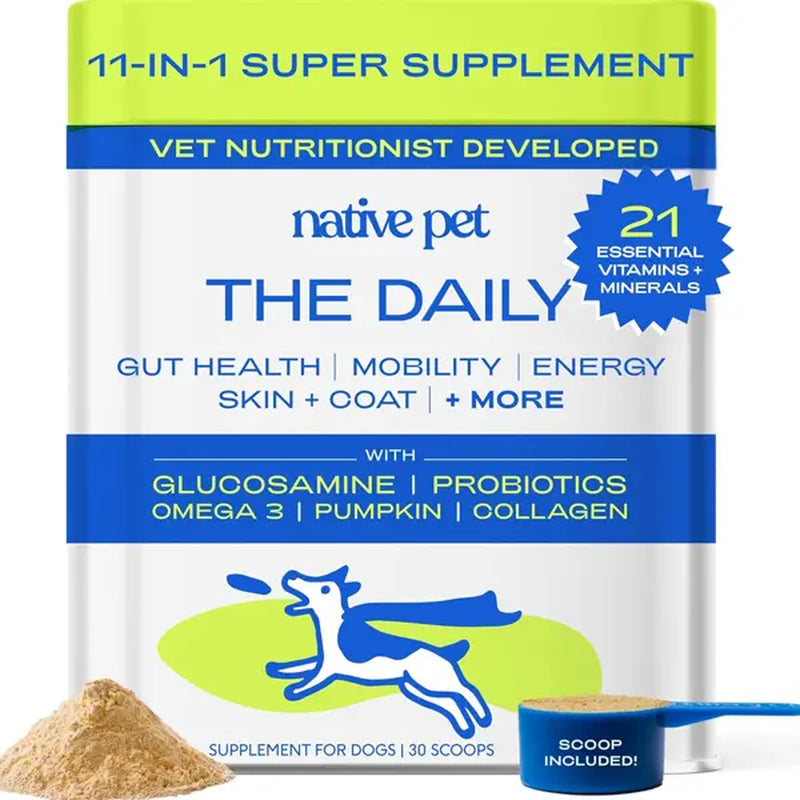 Native Pet Dog Vitamins & Supplements - 11-In-1 Multivitamin Powder for Dogs Food Topper -30 Scoops