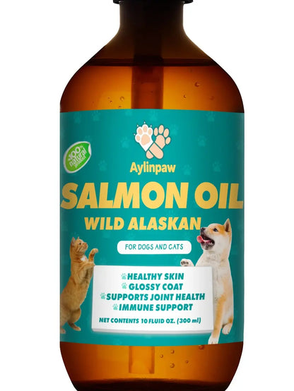 Aylinpaw Wild Alaskan Salmon Oil for Dogs & Cats – Natural Omega-3 (EPA & DHA) Supplement for Healthy Skin, Shiny Coat, Itch Relief & Joint Support