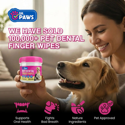 Dr. Paws Pet Care Finger Wipes for Dogs & Cats – No-Rinse Dental, Ear & Eye Cleaning Wipes, Hypoallergenic Grooming Wipes for Plaque, Tear Stains & Ear Wax Removal