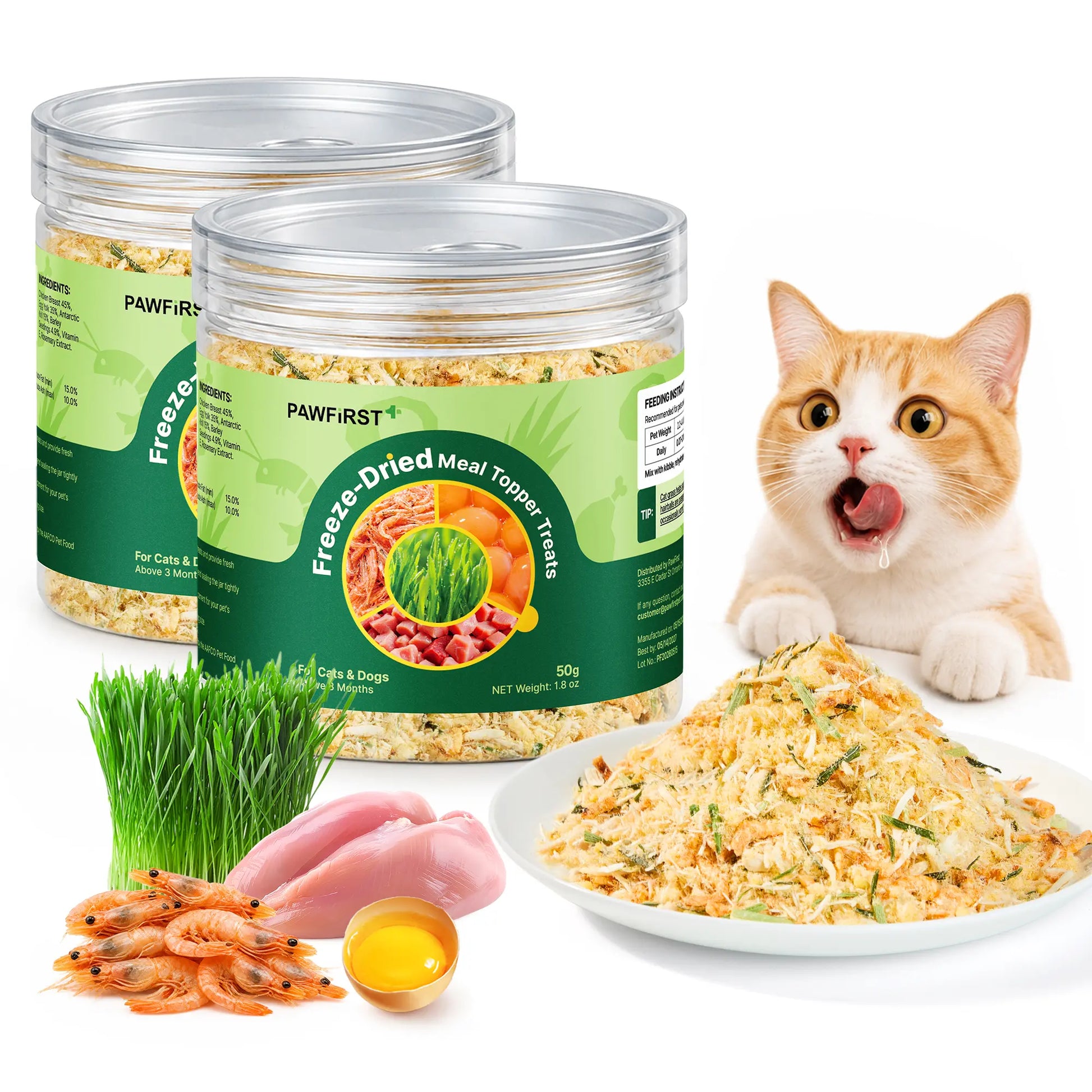 Pawfirst Freeze Dried Cat Food Toppers Cat Grass Treats for Picky Eaters, 4-In-1 - Freeze Dried Cat Grass Cat Treats for Indoor Cats