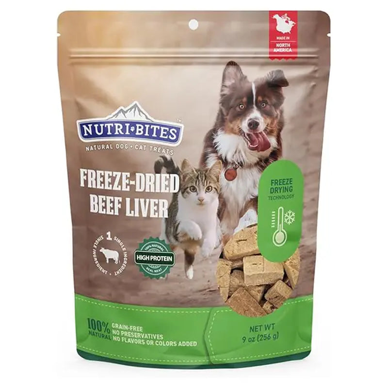 Nutri Bites Freeze Dried Beef Liver Dog & Cat Treats | Healthy Pet Training Treats or Food Topper | All Natural, Single Ingredient, High Protein | 