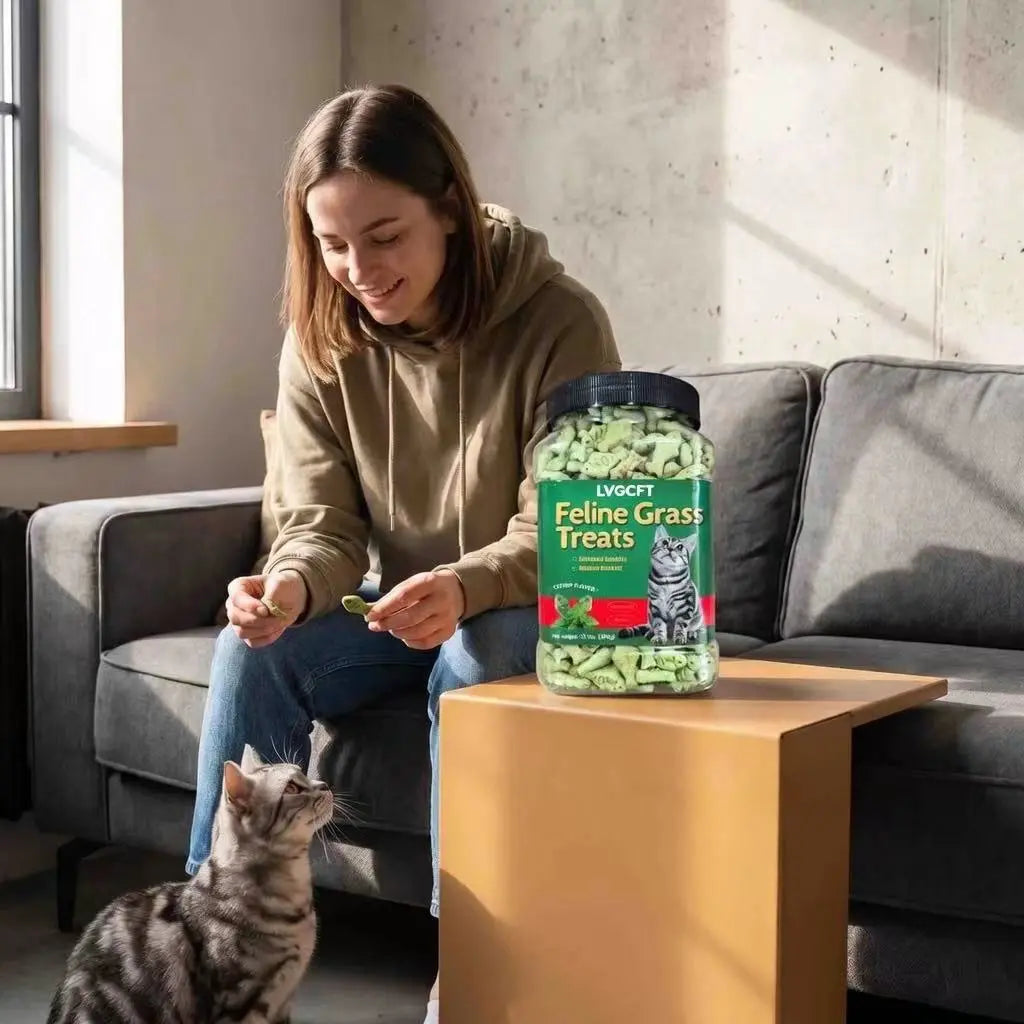 LVGCFT Natural Salmon Cat Grass Treats – Healthy Catnip Training Biscuits for Hairball Control, Dental Care & Digestive Health