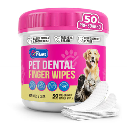 Dr. Paws Pet Care Finger Wipes for Dogs & Cats – No-Rinse Dental, Ear & Eye Cleaning Wipes, Hypoallergenic Grooming Wipes for Plaque, Tear Stains & Ear Wax Removal